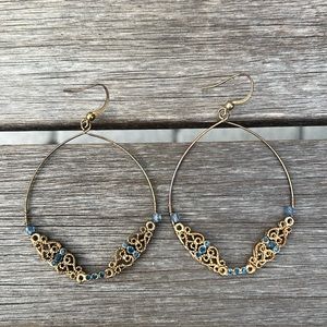 Pretty vintage violet/cobalt blue brass hoop earrings